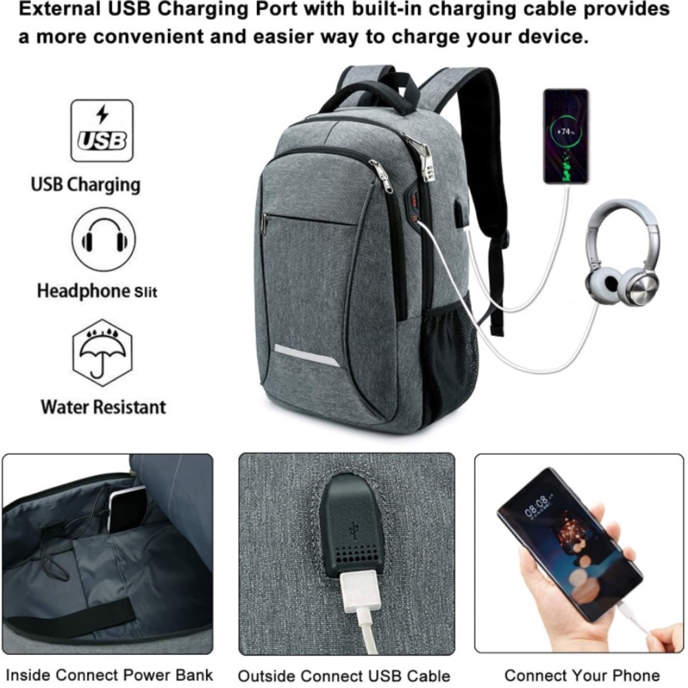 Anti Theft Backpack USB Charging Port Water Resist - Picture 2 of 7